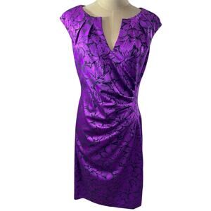 "ADRIANNA PAPELL" Floral Jacq Sheath Dress SZ 6 Metallic HOCO Fairy Ruched